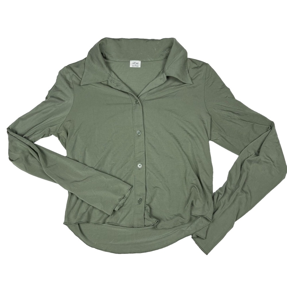 Aritzia Wilfred Pose Collared Button M Top Sage‎ Green Stretch Modal Long Sleeve
